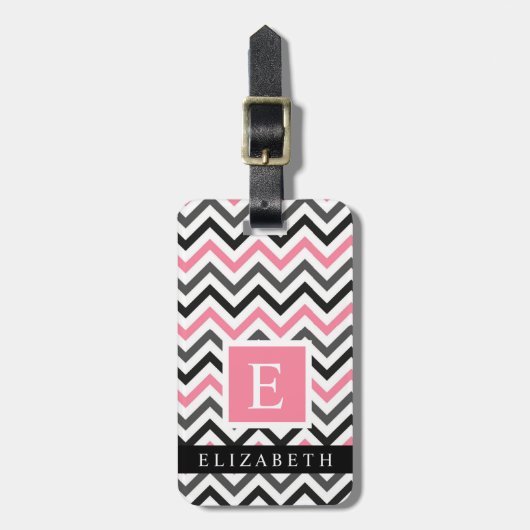 Benutzerdefiniertes rosa Schwarz Zickzack Muster Gepäckanhänger (Vorderseite vertikal)