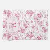 Benutzerdefiniertes rosa Toile-Blumenmonogramm Geschirrtuch (Horizontal)