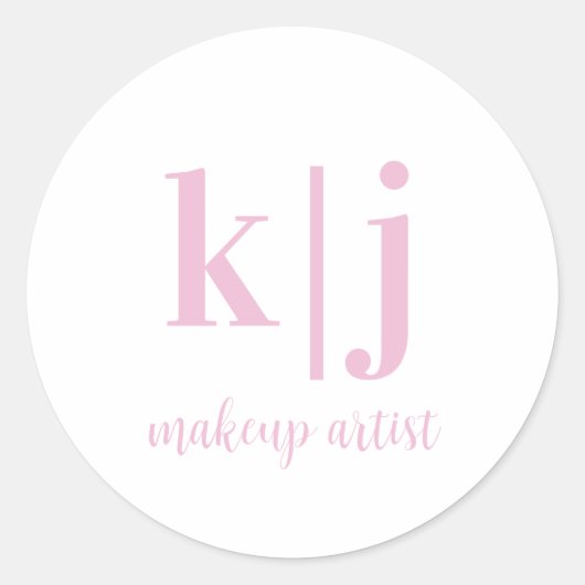 Benutzerdefiniertes Rosa Weiß Monogramm Make-up-Ar Runder Aufkleber (Vorderseite)