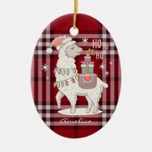 Benutzerdefiniertes Rot Buffalo Check Karo Tartan Keramik Ornament