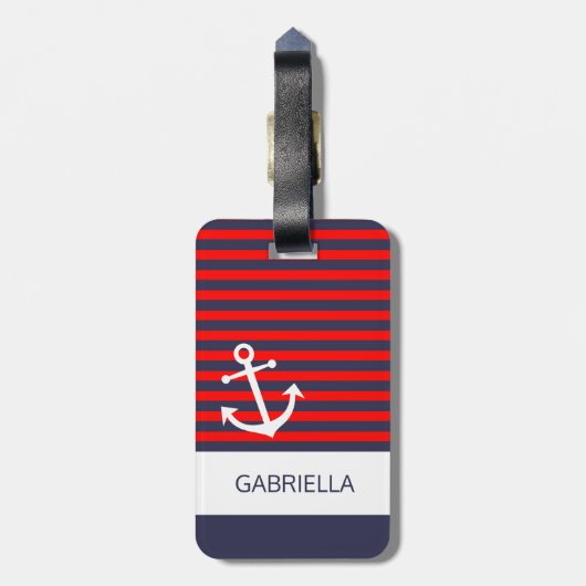 Benutzerdefiniertes rotes blaues Streifenmuster Gepäckanhänger (Rückseite vertikal)