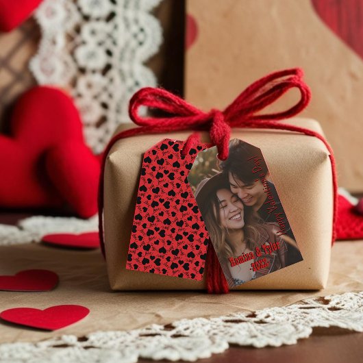 Benutzerdefiniertes rotes Foto mit Namen/Datum Geschenkanhänger