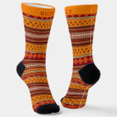 Benutzerdefiniertes rotes gelbes Aztekenmuster Socken (Gewinkelt)