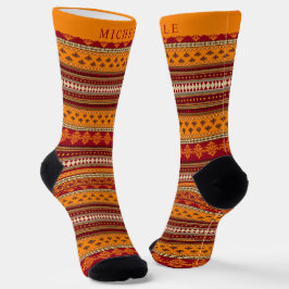Benutzerdefiniertes rotes gelbes Aztekenmuster Socken