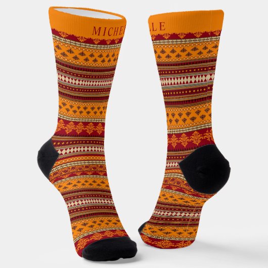 Benutzerdefiniertes rotes gelbes Aztekenmuster Socken (Gewinkelt)