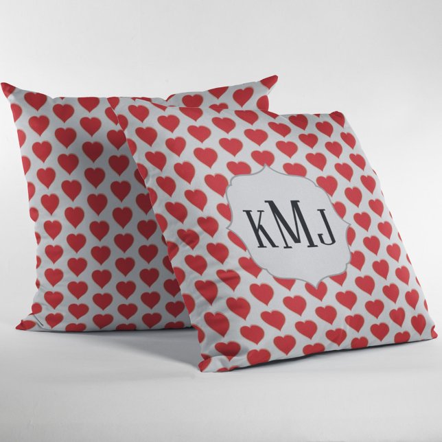 Benutzerdefiniertes rotes Monogramm Herzmuster Kissen (Cute heart pattern monogram pillow. )