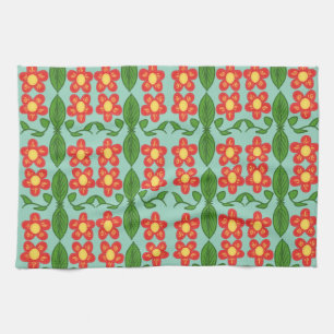 Benutzerdefiniertes rotes Volkskunst-Blumen- und B Geschirrtuch