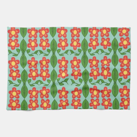Benutzerdefiniertes rotes Volkskunst-Blumen- und B Geschirrtuch (Horizontal)
