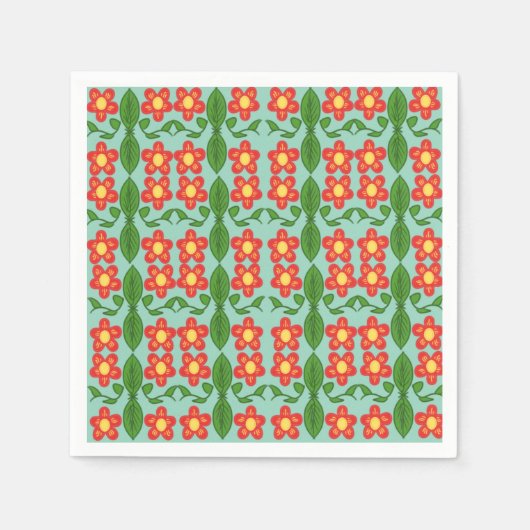 Benutzerdefiniertes rotes Volkskunst-Blumen- und B Serviette (Vorderseite)