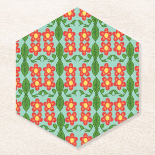 Benutzerdefiniertes rotes Volkskunst-Blumen- und B Untersetzer