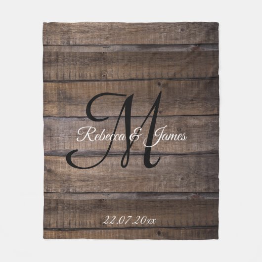 Benutzerdefiniertes Rustic Pattern Monogram Script Fleecedecke (Vorderseite)