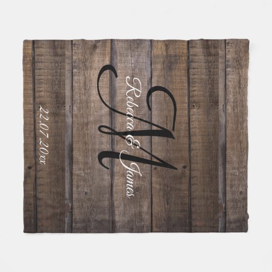 Benutzerdefiniertes Rustic Pattern Monogram Script Fleecedecke (Vorderseite (Horizontal))