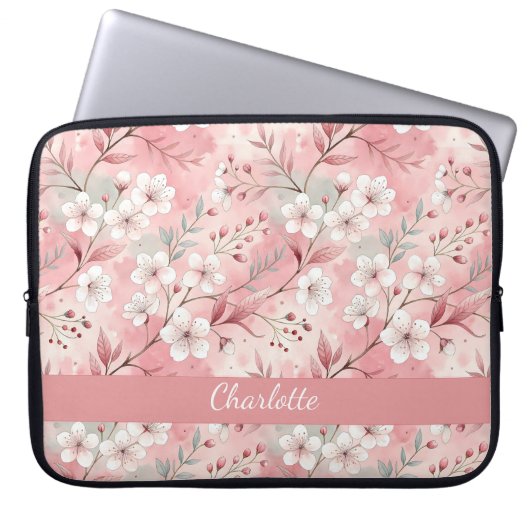 Benutzerdefiniertes Sakura-Blume-Muster Rosa Laptopschutzhülle (Vorderseite)