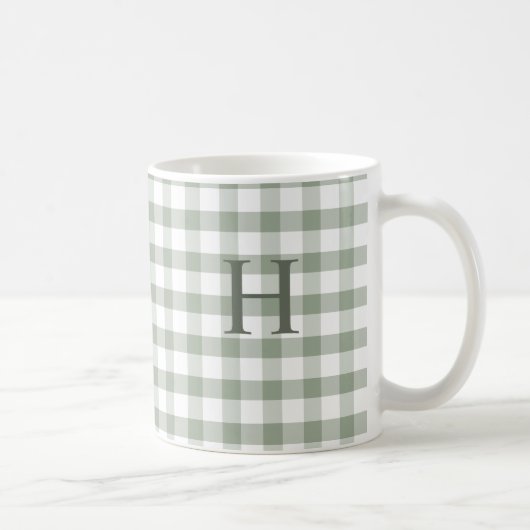 Benutzerdefiniertes Salbei-Olivgrün Gingham Modern Kaffeetasse (Rechts)
