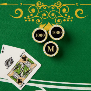 Benutzerdefiniertes Schwarz-Gold-Monogramm 1000 To Pokerchips