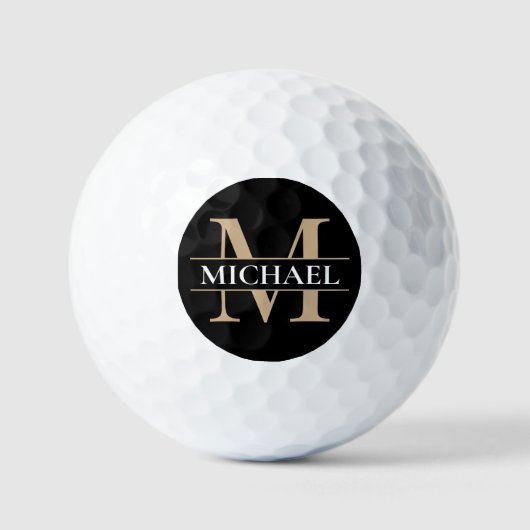 Benutzerdefiniertes Schwarz-Gold-Monogramm Golfball (Vorderseite)