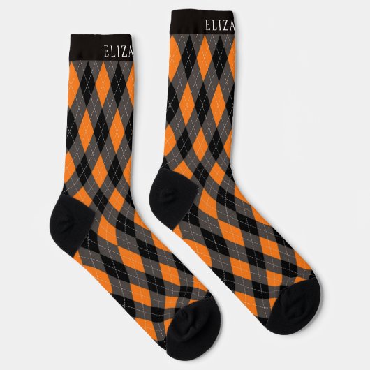 Benutzerdefiniertes Schwarz-Grau-Orange-Raute-Must Socken (Rechts)