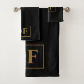 Benutzerdefiniertes Schwarz mit Gold-Initialen Badhandtuch Set (Insitu)