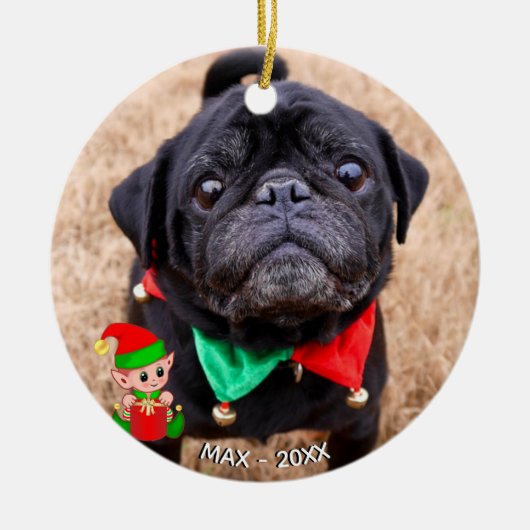 Benutzerdefiniertes Schwarz-Mops-Hund-Foto mit Nie Keramik Ornament (Vorne)