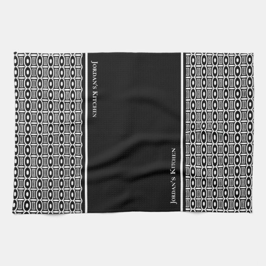 Benutzerdefiniertes Schwarz-Weiß-Abstraktes Muster Geschirrtuch (Horizontal)