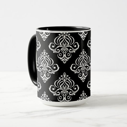 Benutzerdefiniertes Schwarz-Weiß-Damaskus-Muster Tasse (Vorderseite Links)