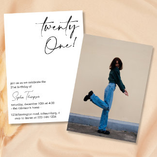 Benutzerdefiniertes Schwarz-Weiß-Foto 21. Geburtst Einladung