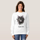 Benutzerdefiniertes Schwarz-Weiß-Katzenmutter-Wass Sweatshirt (Vorne ganz)
