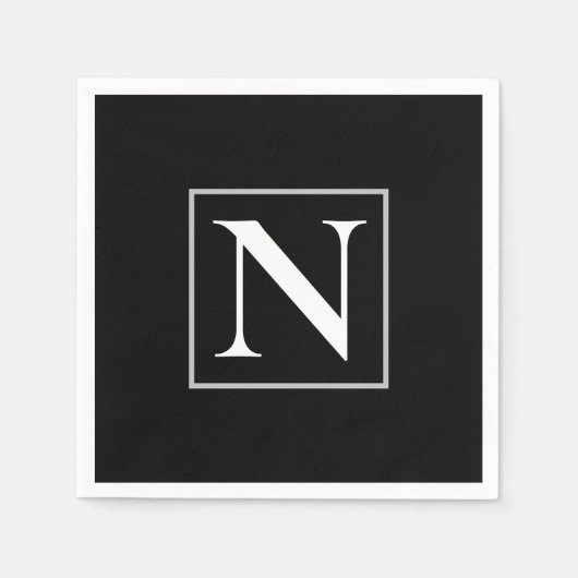 Benutzerdefiniertes Schwarz-Weiß-Monogramm-Party Serviette (Vorderseite)