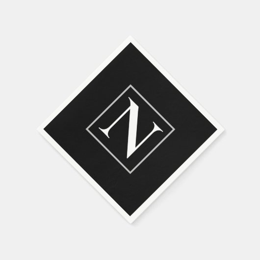 Benutzerdefiniertes Schwarz-Weiß-Monogramm-Party Serviette (Ecke)
