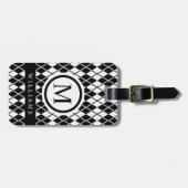Benutzerdefiniertes Schwarz-Weiß-Raute-Muster Gepäckanhänger (Vorderseite horizontal)