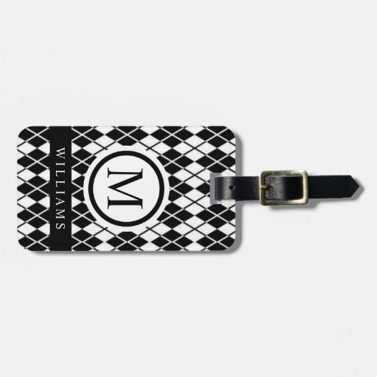 Benutzerdefiniertes Schwarz-Weiß-Raute-Muster Gepäckanhänger (Vorderseite horizontal)