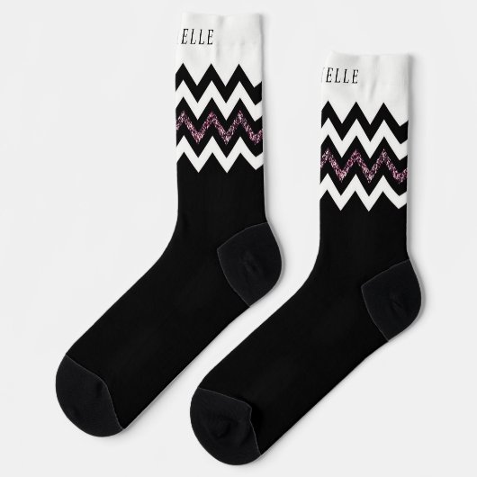 Benutzerdefiniertes Schwarz-weißes Lila Glitzer Zi Socken (Linkes Detail)