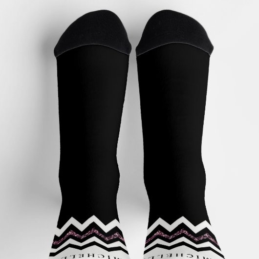 Benutzerdefiniertes Schwarz-weißes Lila Glitzer Zi Socken (Oben)