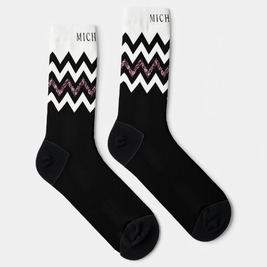 Benutzerdefiniertes Schwarz-weißes Lila Glitzer Zi Socken (Rechts)