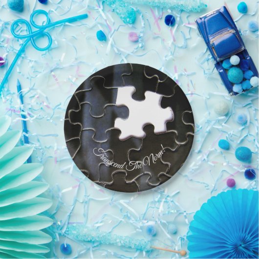 Benutzerdefiniertes Schwarz-weißes Vermisstes Puzz Pappteller (Party)