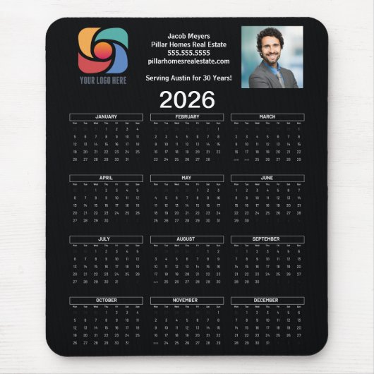 Benutzerdefiniertes schwarzes 2026 Firmenkalender- Mousepad (Vorne)
