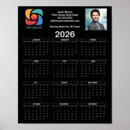 Benutzerdefiniertes schwarzes 2026 Firmenkalender- Poster