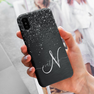Benutzerdefiniertes Schwarzes Glitzer-Sparkon-Mono Case-Mate iPhone Hülle