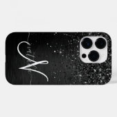 Benutzerdefiniertes Schwarzes Glitzer-Sparkon-Mono Case-Mate iPhone Hülle (Rückseite (Horizontal))