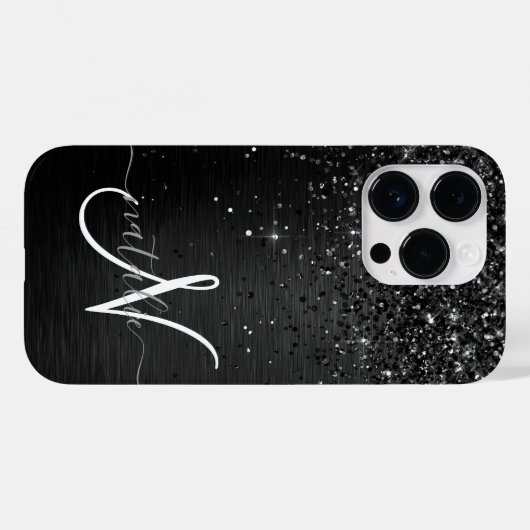 Benutzerdefiniertes Schwarzes Glitzer-Sparkon-Mono Case-Mate iPhone Hülle (Rückseite (Horizontal))