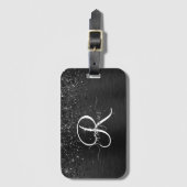 Benutzerdefiniertes Schwarzes Glitzer-Sparkon-Mono Gepäckanhänger (Vorderseite Vertikal)