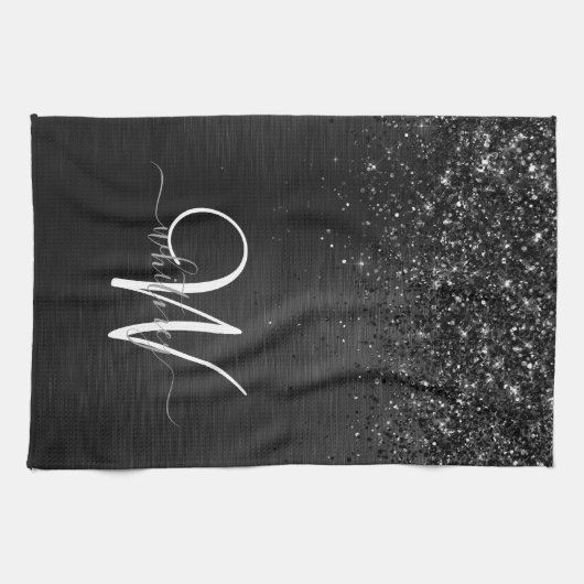 Benutzerdefiniertes Schwarzes Glitzer-Sparkon-Mono Geschirrtuch (Horizontal)