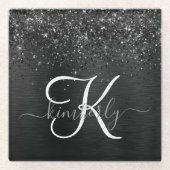 Benutzerdefiniertes Schwarzes Glitzer-Sparkon-Mono Glasuntersetzer (Vorderseite)