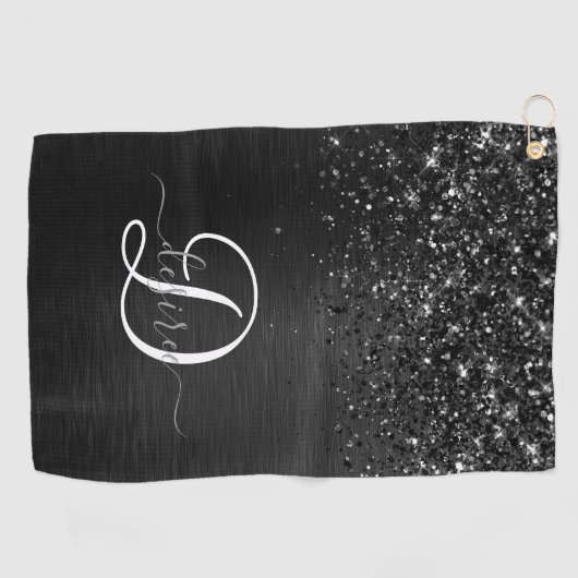 Benutzerdefiniertes Schwarzes Glitzer-Sparkon-Mono Golfhandtuch (Horizontal)