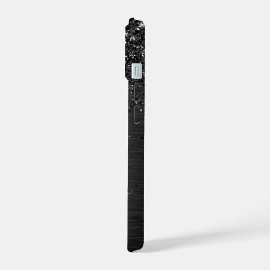 Benutzerdefiniertes Schwarzes Glitzer-Sparkon-Mono iPhone 15 Hülle (Linke Seite)