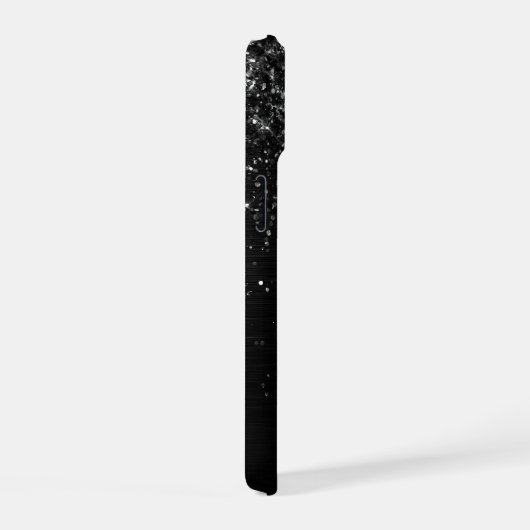 Benutzerdefiniertes Schwarzes Glitzer-Sparkon-Mono iPhone 15 Hülle (Rechte Seite)