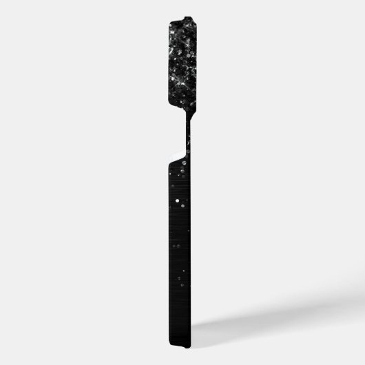 Benutzerdefiniertes Schwarzes Glitzer-Sparkon-Mono iPhone Hülle (Rechte Seite)