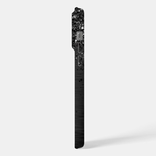 Benutzerdefiniertes Schwarzes Glitzer-Sparkon-Mono iPhone Hülle (Linke Seite)