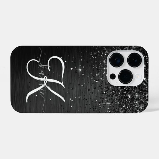 Benutzerdefiniertes Schwarzes Glitzer-Sparkon-Mono iPhone Hülle (Rückseite (Horizontal))