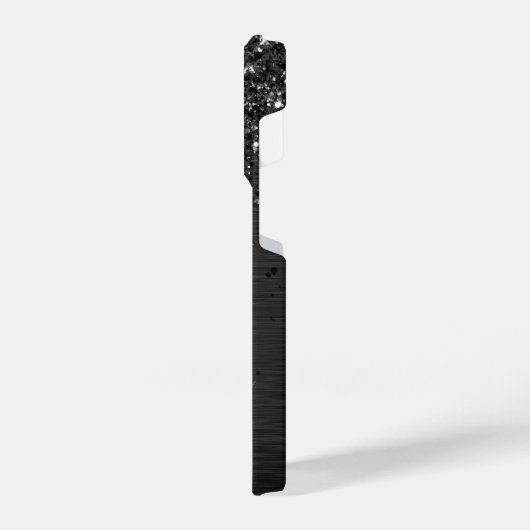 Benutzerdefiniertes Schwarzes Glitzer-Sparkon-Mono iPhone Hülle (Linke Seite)
